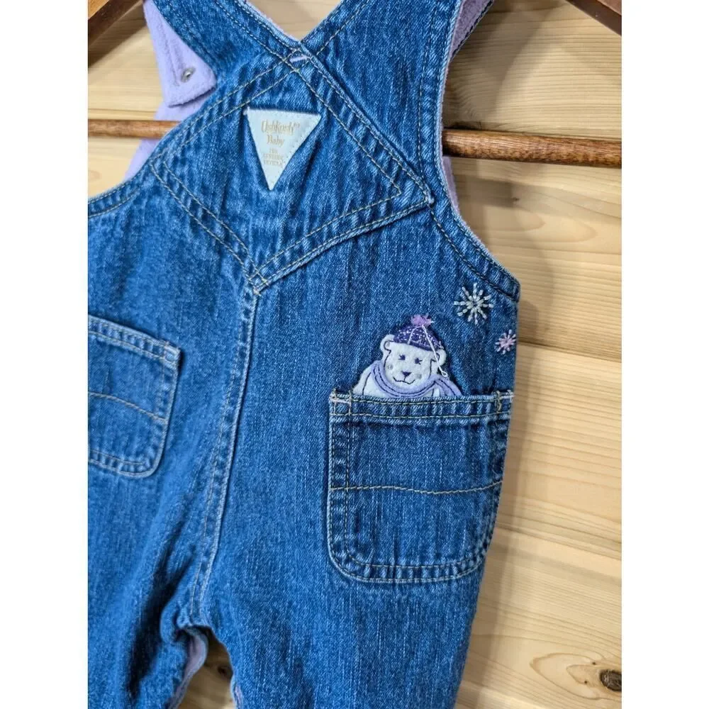 Vintage Oshkosh B'Gosh Overalls 3 Months‎ Purple Fleece Lined Polar Bear